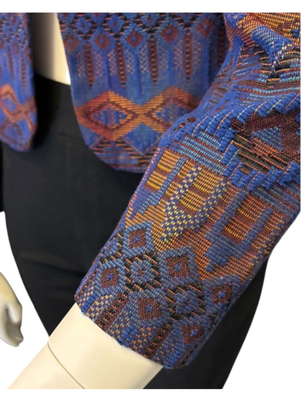Vintage 80s Blue Copper Jacquard Cropped Evening Jacket,M, Frog Closure Boutique - Picture 6 of 13